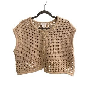 House of Harlow Crochet Vest Boho Festival Cottagecore Cropped Vest Grandma L